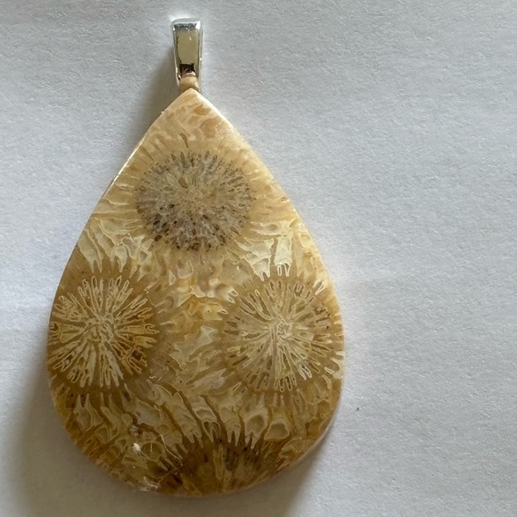 Fossilized Coral cabochon pendant OOAK - Picture 2 of 3